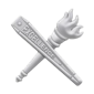 A pace stick and torch crossed in the colour silver