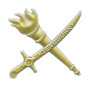A sword and torch crossed in colour gold