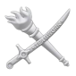 A sword and torch crossed in colour silver