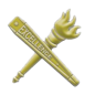 A pace stick and torch crossed in the colour gold