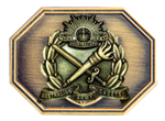 A brass pin badge showing the Australian Army Cadets logo embossed