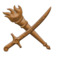 A sword and torch crossed in colour bronze
